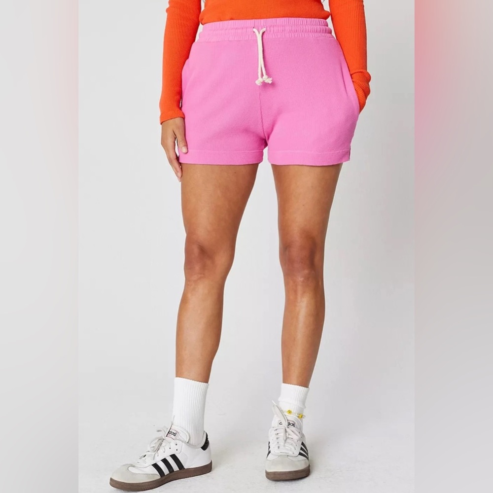 Back Beat Co. 2" Inseam High Rise Cotton Mini Waffle Shorts In PInk size: Small